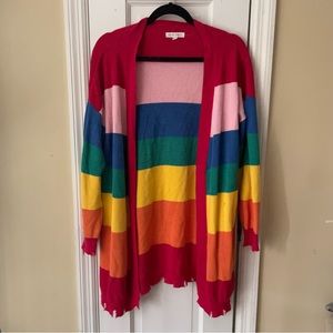 Honey Punch Rainbow Distressed Oversized Open Front Cardigan